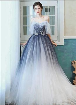 Picture of Charming Blue Gradient Straps Long Junior Formal Dresses, Blue Formal Gown Evening Dress